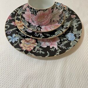 Garden Pleasures for Bloomingdales Black Floral 4-piece Set.